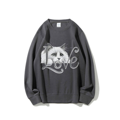 Damen Sweatshirt Katzenmotiv Lässiger Schnitt Norvielle
