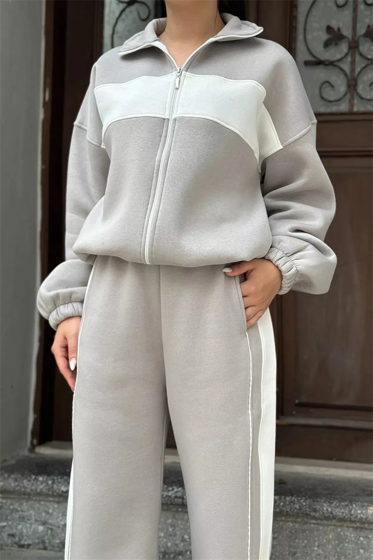 Damen Fleece Jogginganzug mit Reißverschluss Elastisch