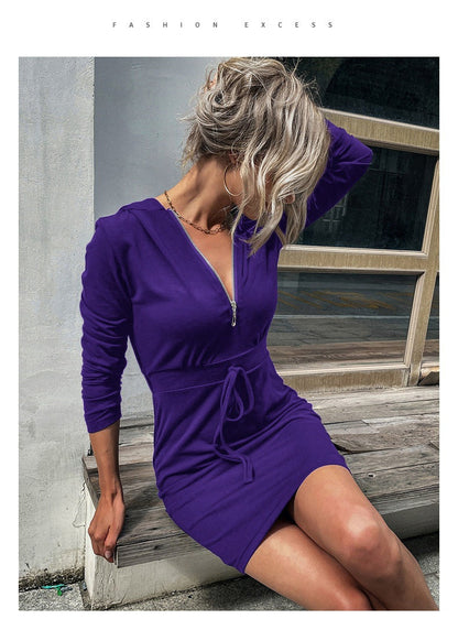 Damen Sportkleid Reißverschluss Regulierbarer Gürtel Norvielle