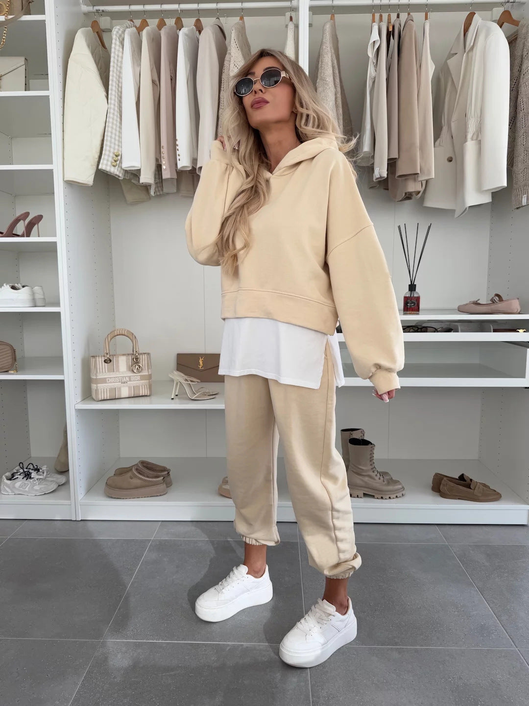 Damen Hoodie Jogginghose Set Elastisch