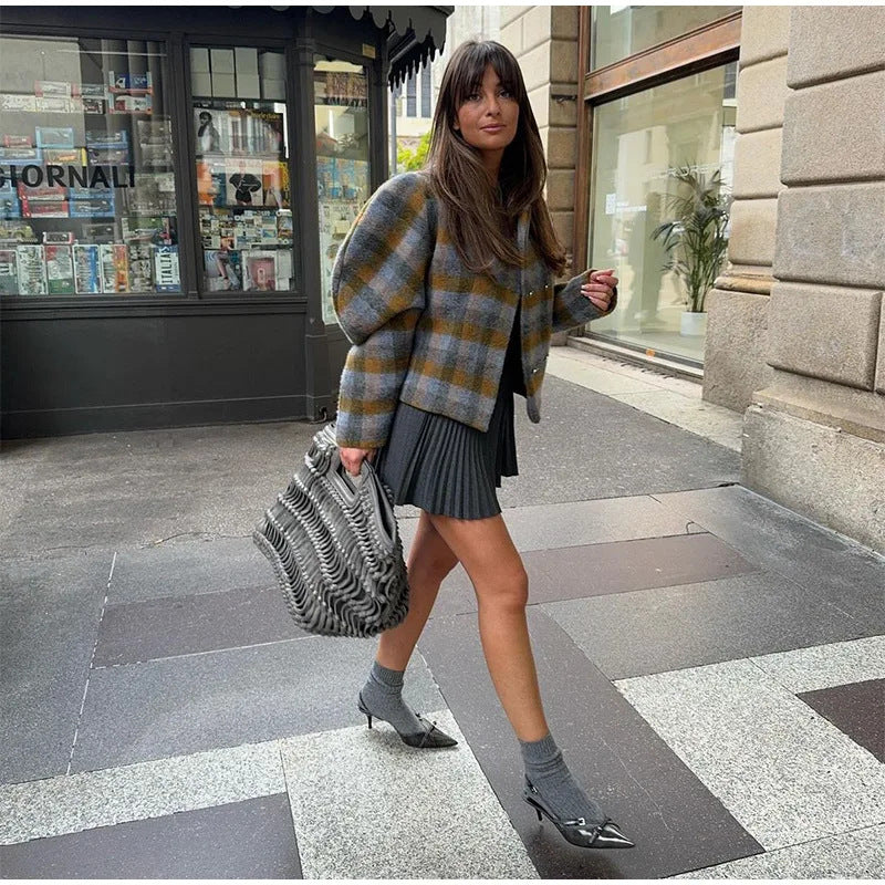 Damen Karojacke Voluminöse Ärmel Norvielle