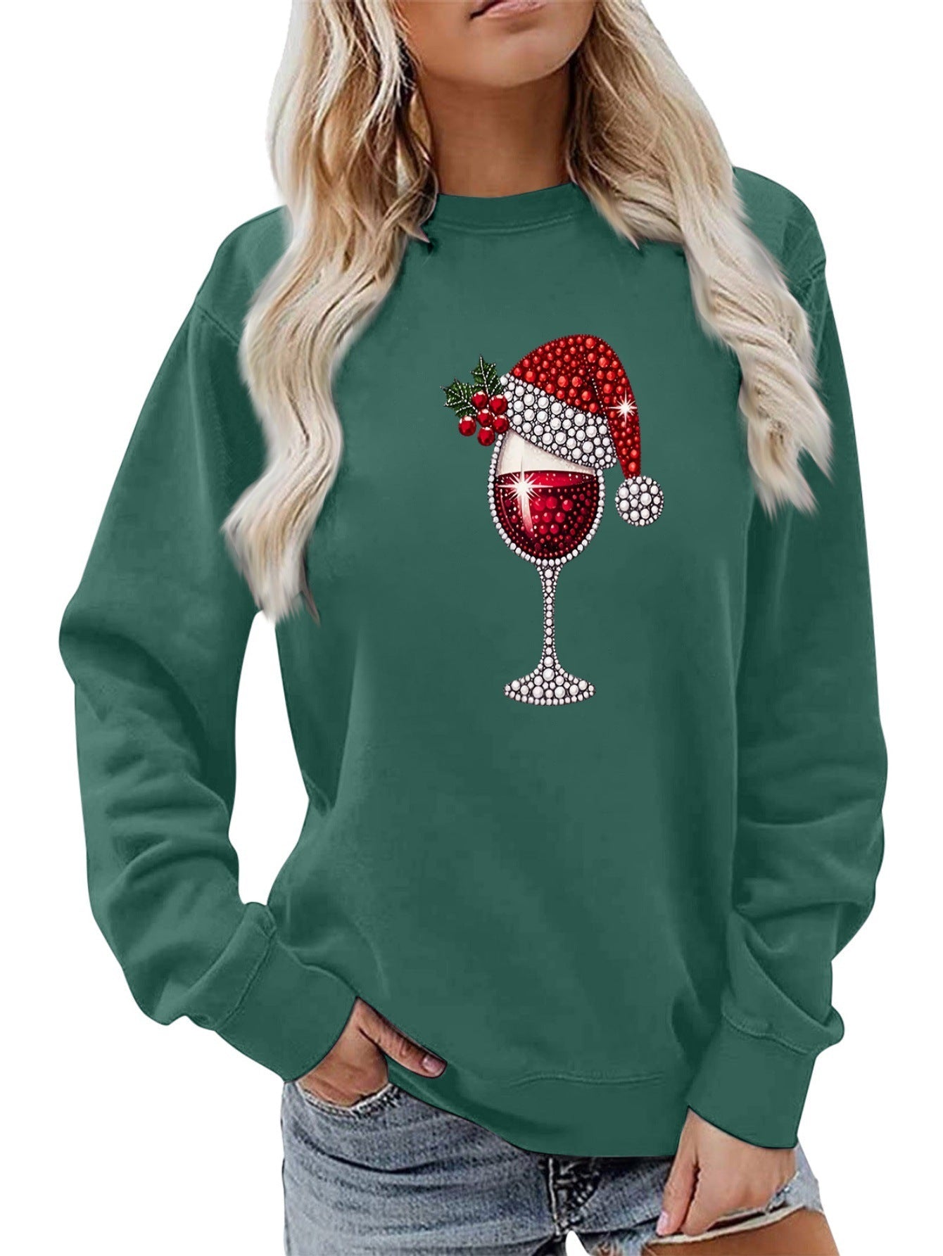 Damen Sweatshirt Weich Innenfutter Weinmotiv Norvielle
