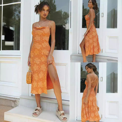 Damen Maxikleid aus Satin mit seitlichem Schlitz