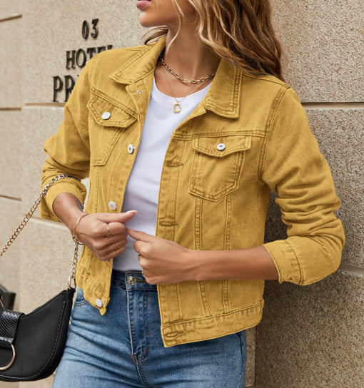 Damen Jeansjacke Klassischer Schnitt Mit Taschen