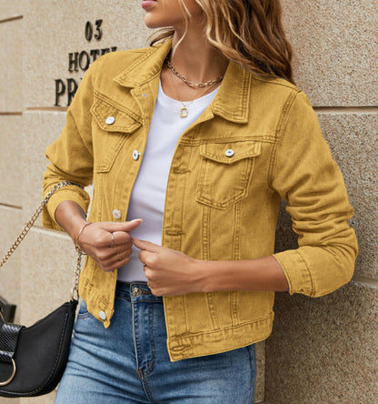 Damen Jeansjacke Klassischer Schnitt Mit Taschen