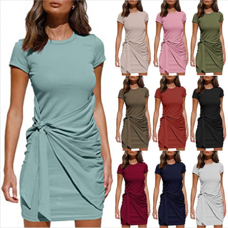Damen Wickelkleid Kurzarm Raffung Knotendetail Norvielle - Norvielle
