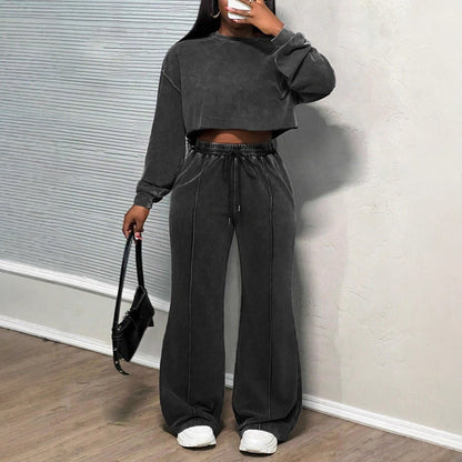 Damen Cropped Loungewear-Set Weite Hose Hochwerder Bund - Norvielle