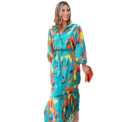 Norvielle Damen Maxikleid Farbenfroh Voluminöse Ärmel
