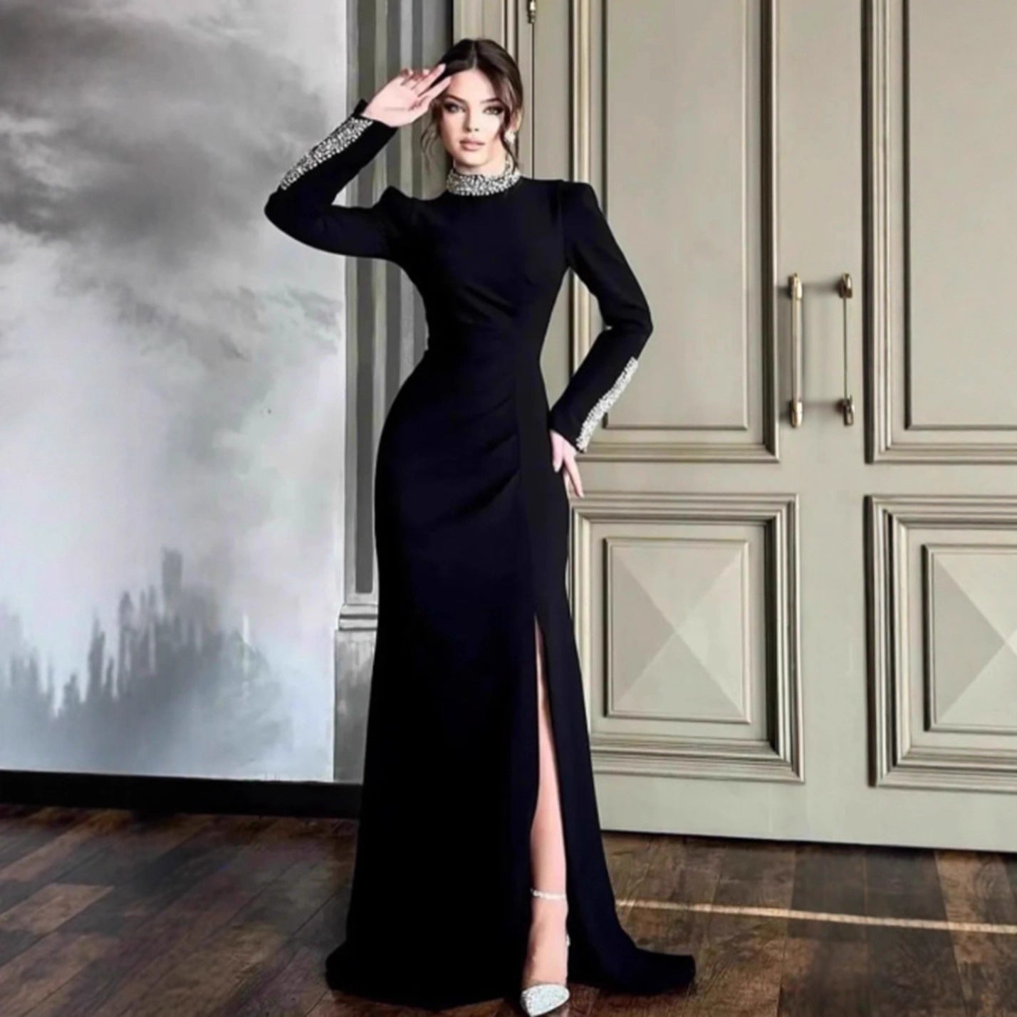 Damen Abendkleid Schimmernd Hohem Schlitz Norvielle - Norvielle
