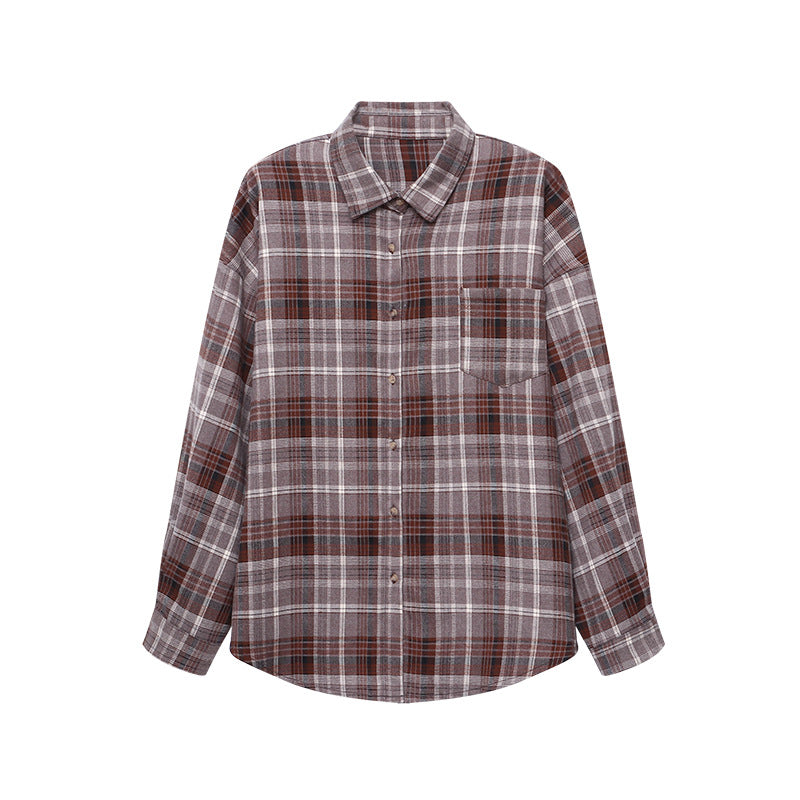 Damen Overshirt Bluse Karierter Stoff Bequem