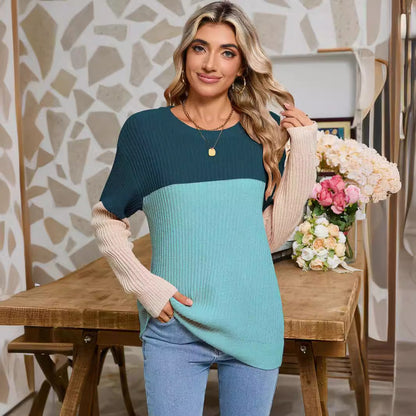 Damen Strickpullover Farbblockdesign