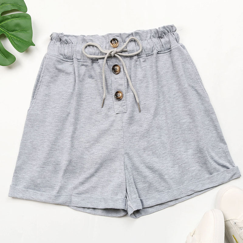 Damen Freizeitshorts Verstellbarer Bund Dekorative Knöpfe