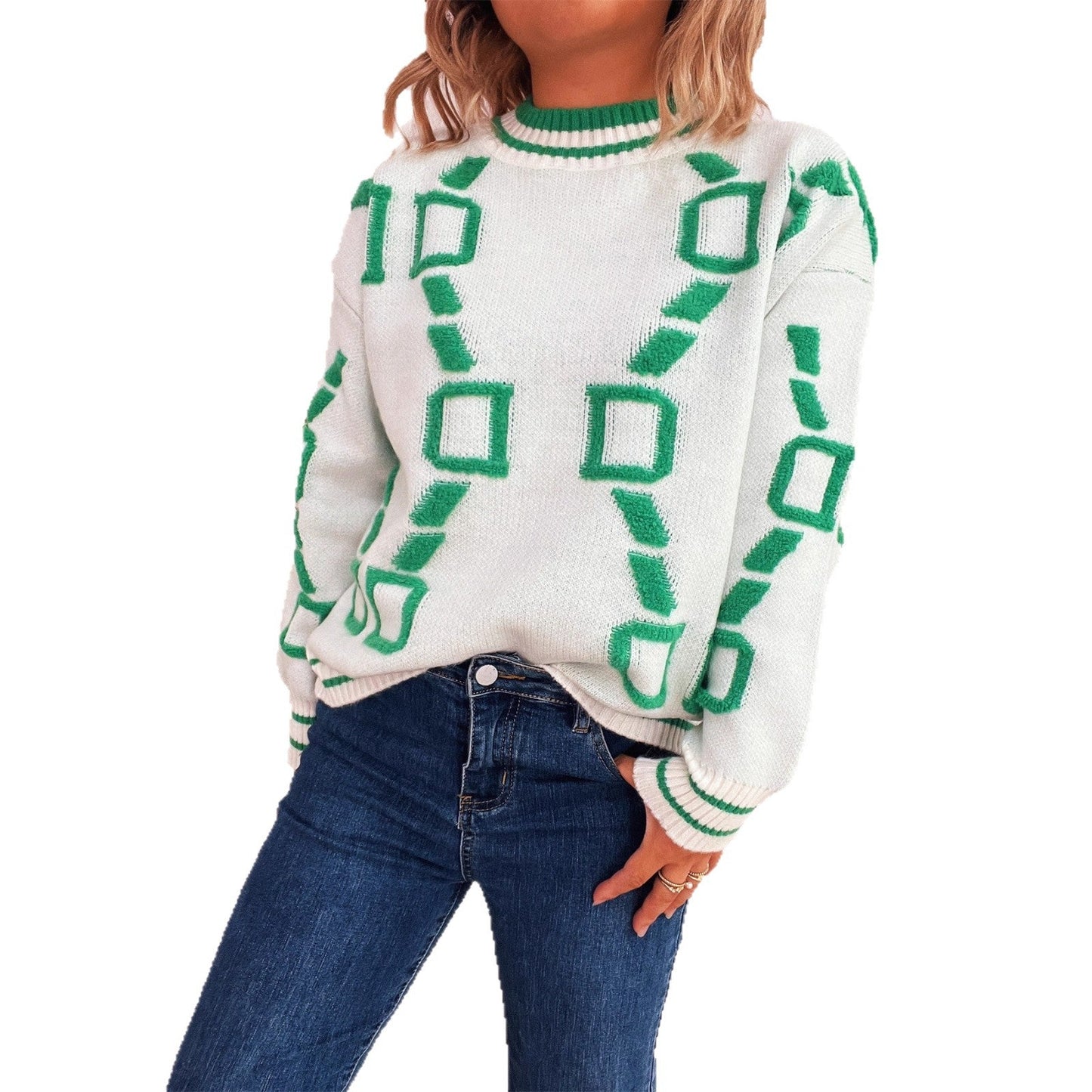 Damen Strickpullover Geometrisches Muster Bequem Norvielle