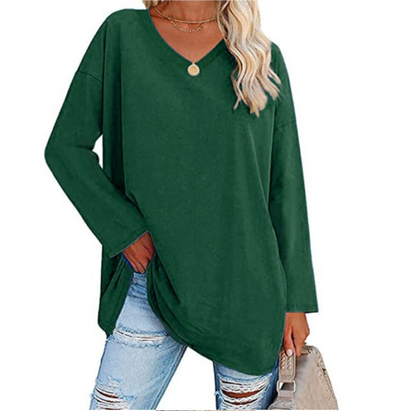 Damen Sweatshirt V-Ausschnitt Langärmlig Asymmetrisch Grau