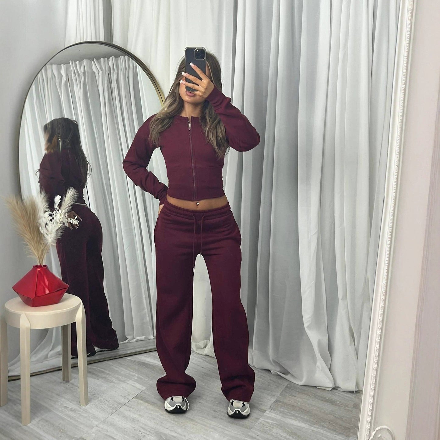 Damen Cropped Kapuzenjacke Jogginghose Set Norvielle