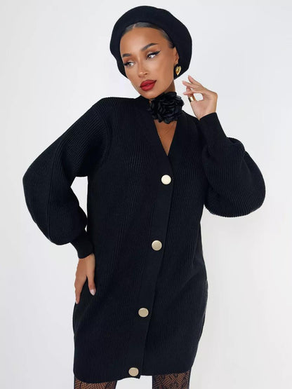 Damen Strickjacke Voluminöse Ärmel Dekorative Knöpfe Norvielle