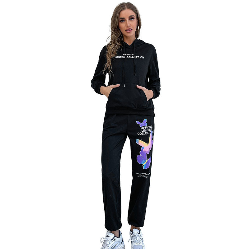 Damen Hoodiekombination Bunt Schmetterlings-Design Sportlich Lässig