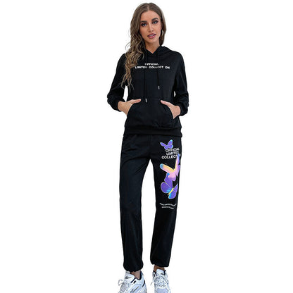 Damen Hoodiekombination Bunt Schmetterlings-Design Sportlich Lässig