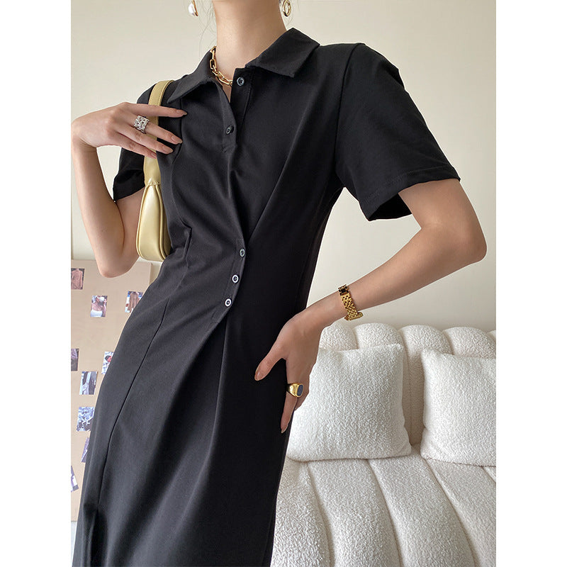 Damen Polokleid Lässig Knöpfe Asymmetrisch Norvielle