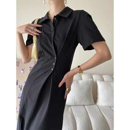 Damen Polokleid Lässig Knöpfe Asymmetrisch Norvielle