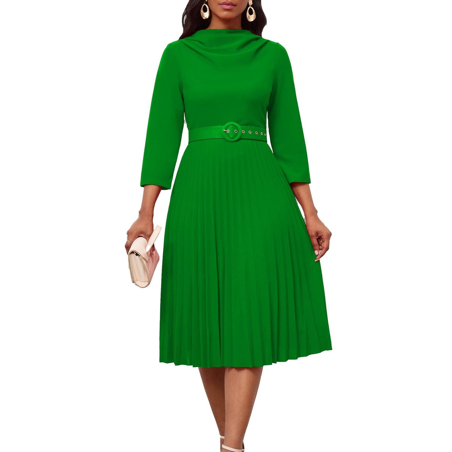 Damen Midikleid Plissee Tailliert Norvielle