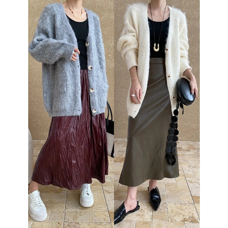 Damen Strickjacke Kuschelig Große Knöpfe Beige