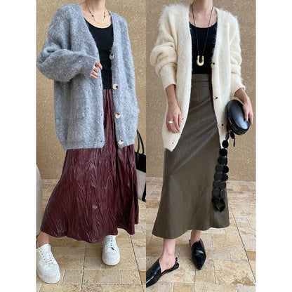 Damen Strickjacke Kuschelig Große Knöpfe Beige