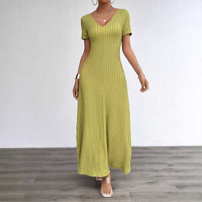 Damen Maxikleid Langarm Rippstruktur V-Ausschnitt Norvielle
