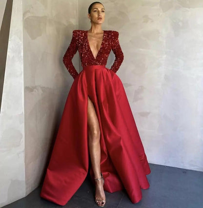 Damen Abendkleid V-Ausschnitt Glitzer Norvielle