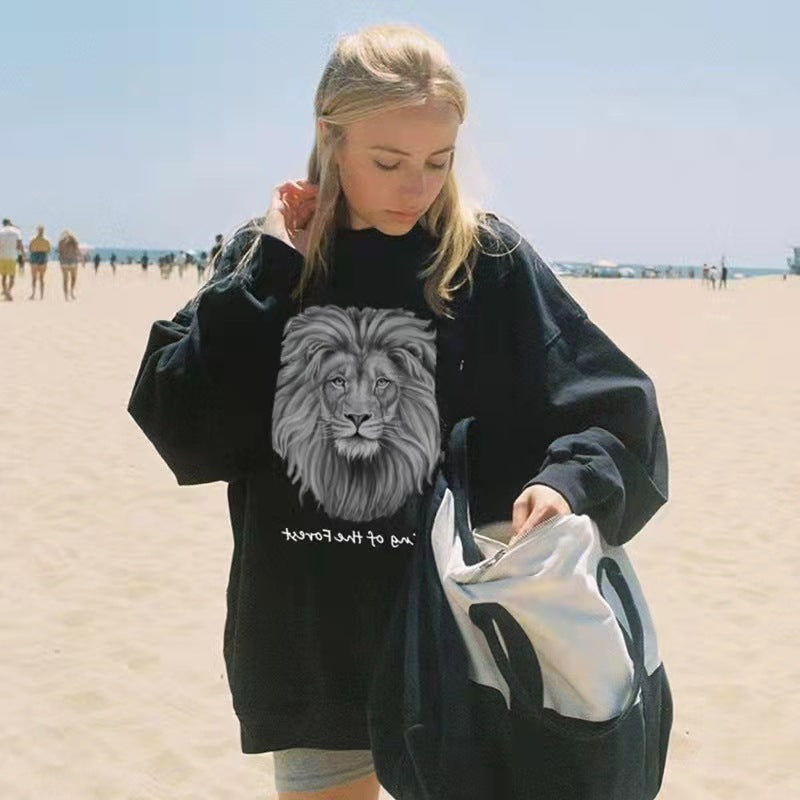 Damen Sweatshirt Löwenmotiv Norvielle Grau - Norvielle