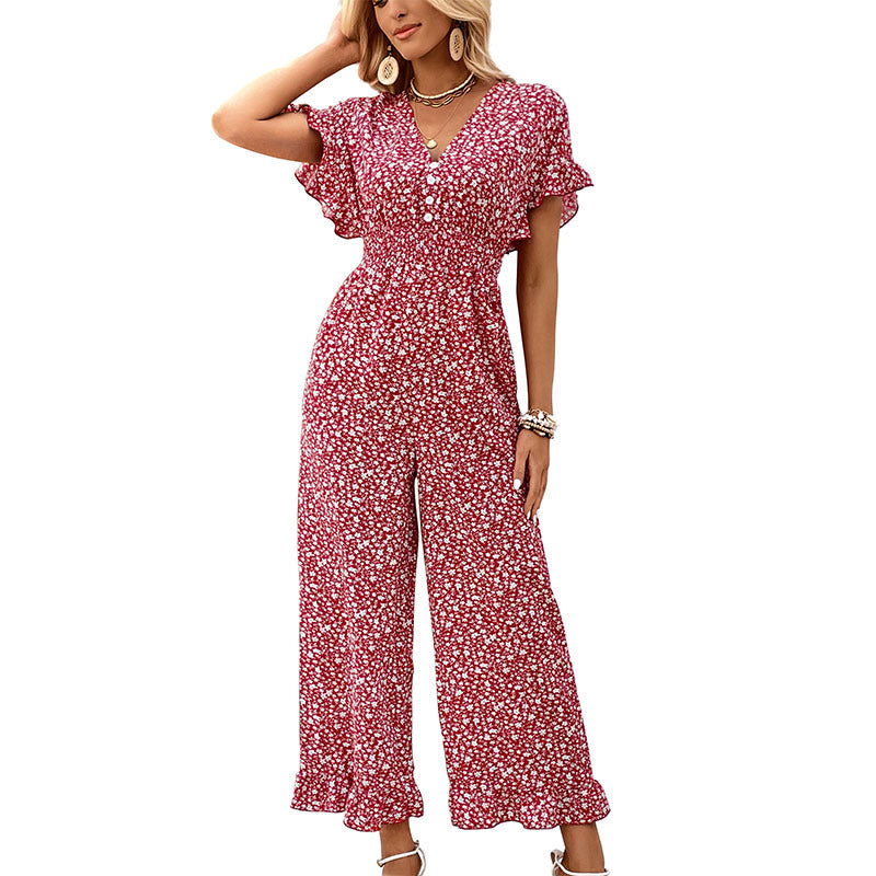 Damen Jumpsuit Floral mit Rüschendetails und Seitentaschen Norvielle