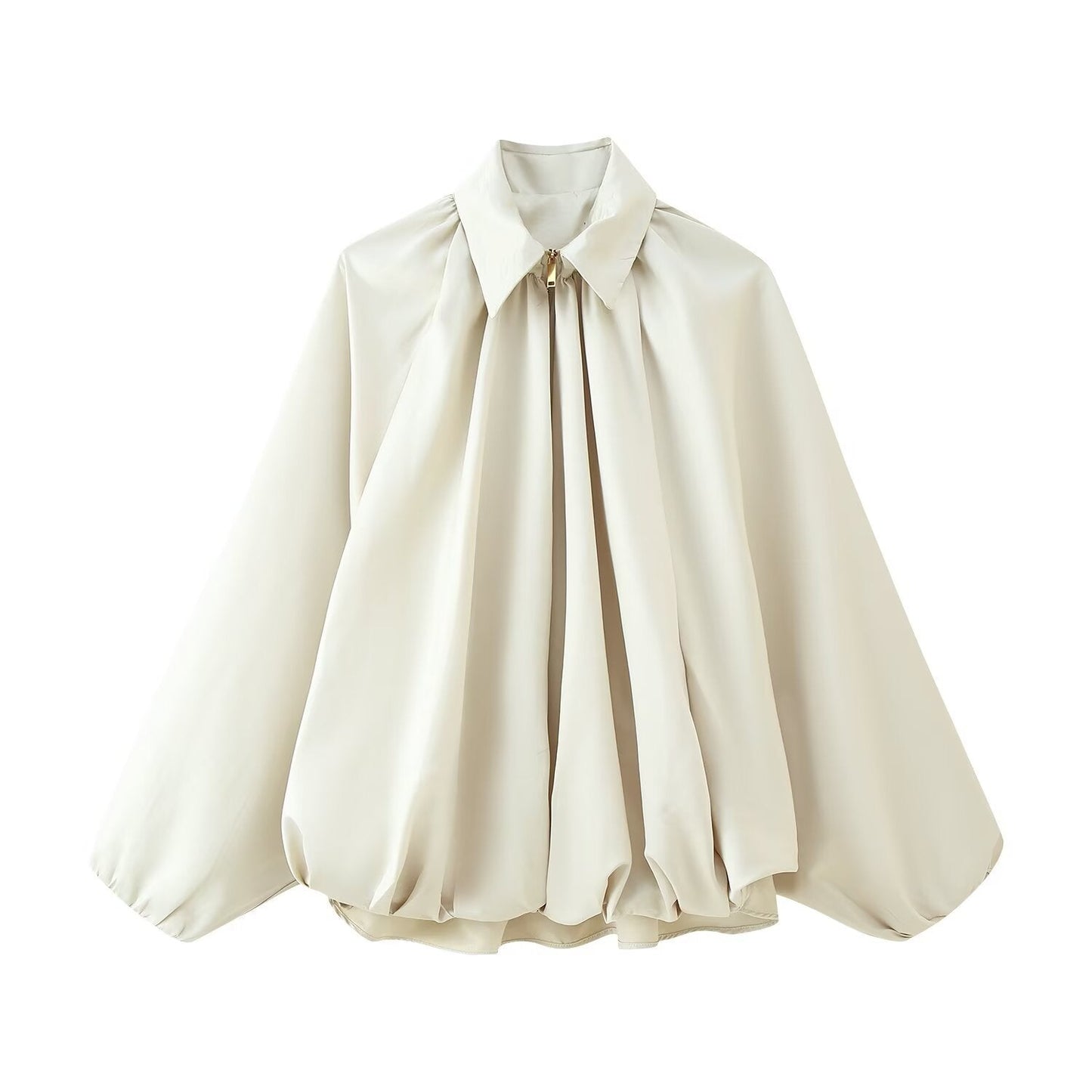 Damen Bluse Norvielle Elegante Falten Ärmel Weiß