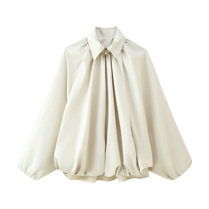 Damen Bluse Norvielle Elegante Falten Ärmel Weiß