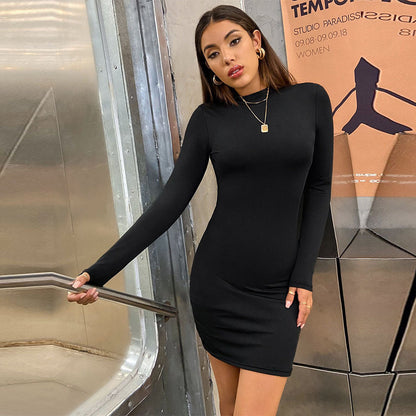 Damen Minikleid mit hohem Kragen Langarm Norvielle