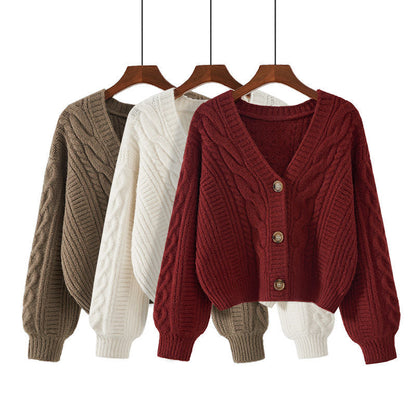 Damen Strickjacke Zopfmuster Extravagante Knöpfe Norvielle - Norvielle