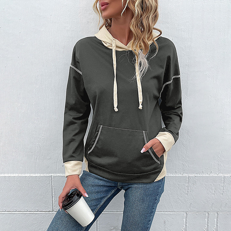 Damen Kapuzenpullover mit Taschen Kontrastärmel Norvielle