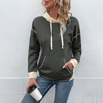 Damen Kapuzenpullover mit Taschen Kontrastärmel Norvielle