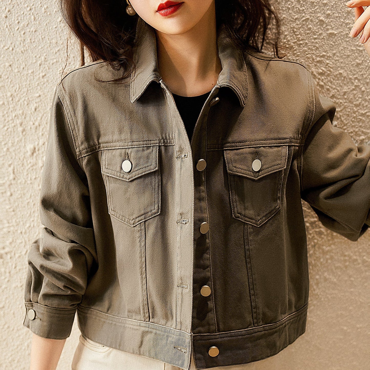 Damen Denim-Kurzjacke mit Druckknöpfen Blau - Norvielle