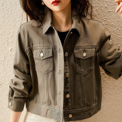 Damen Denim-Kurzjacke mit Druckknöpfen Blau - Norvielle