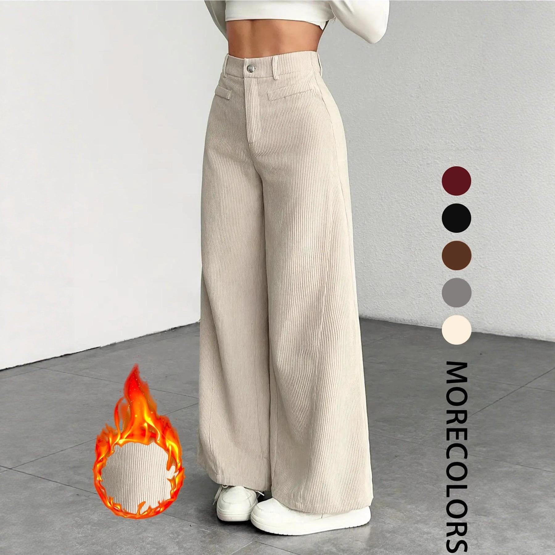 Damen Cordhose Weite Passform Hoher Bund Lang - Norvielle