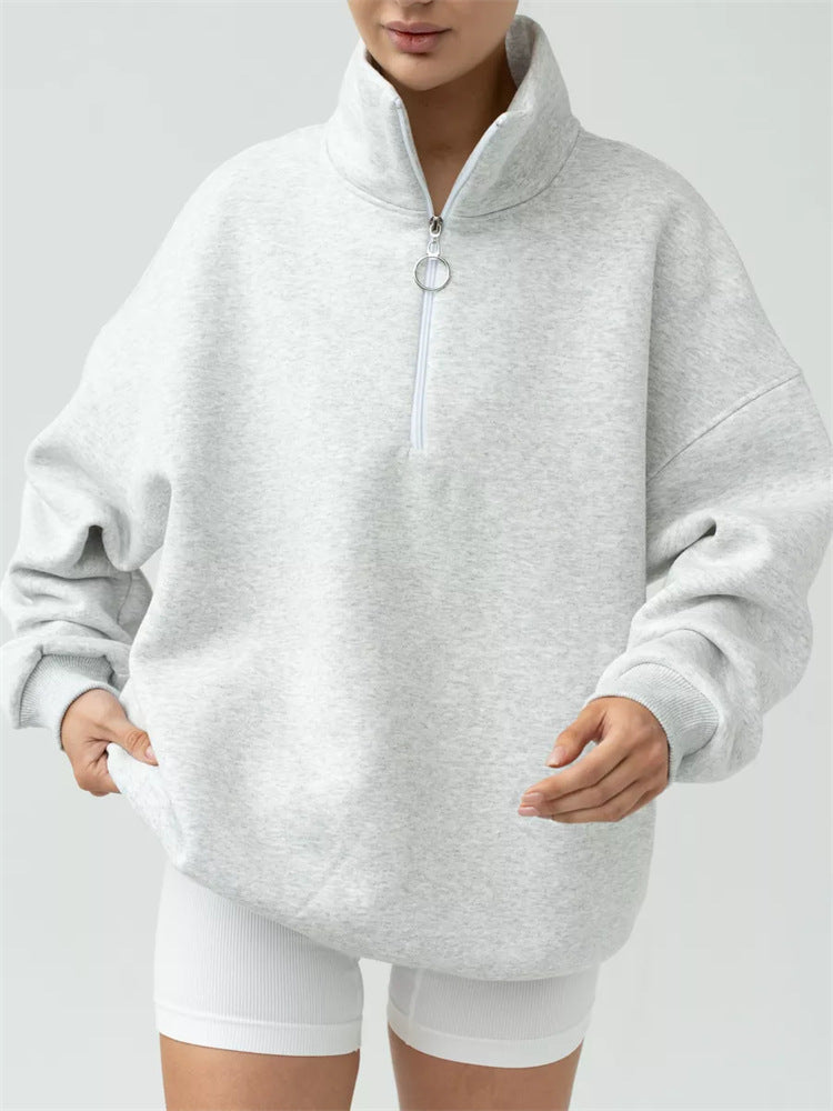 Damen Oversized Kapuzenpullover Hochkragen Reißverschluss Norvielle