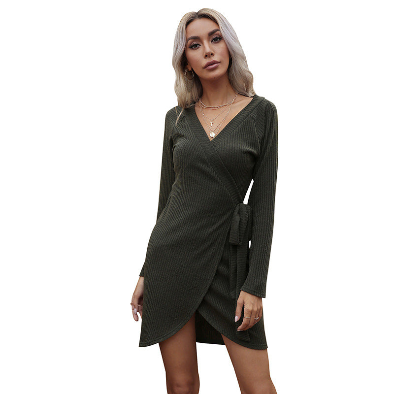 Damen Wickelkleid Rippstruktur Elastisch Norvielle