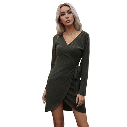 Damen Wickelkleid Rippstruktur Elastisch Norvielle