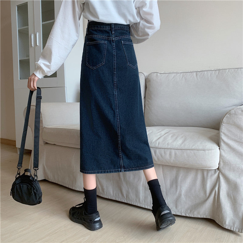 Damen Denim-Rock Lang mit Seiten-Schlitz