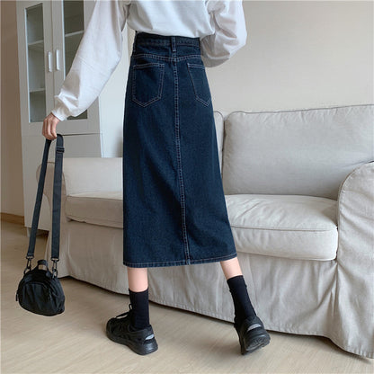 Damen Denim-Rock Lang mit Seiten-Schlitz