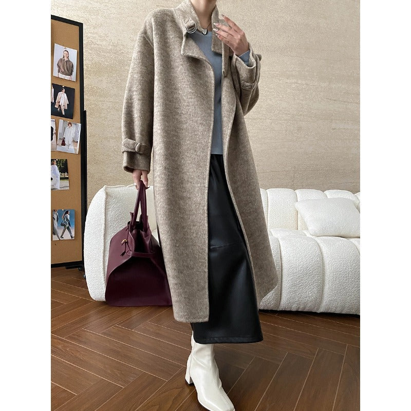 Damen Mantel Wollmix Lang Revers
