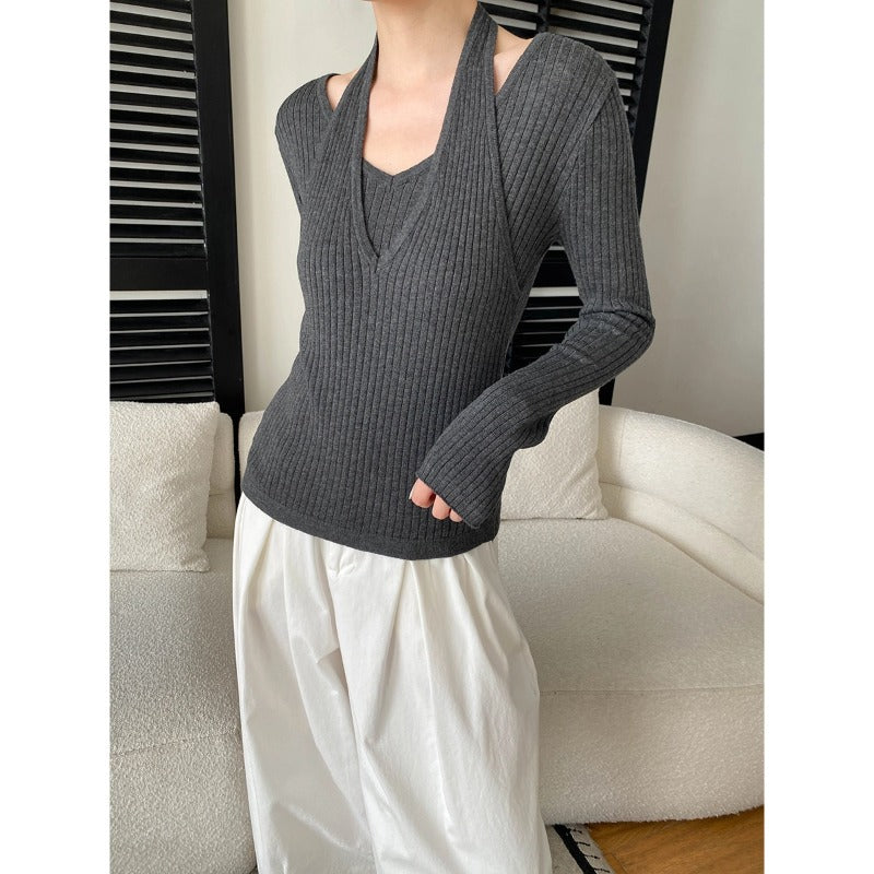Damen Strickpullover V-Ausschnitt mit Cut-Outs Norvielle