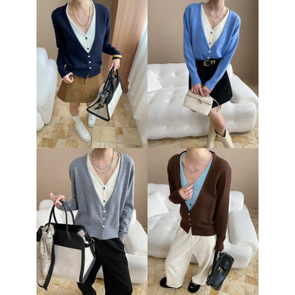 Damen Strickcardigan V-Ausschnitt Norvielle Kuschelig Beige