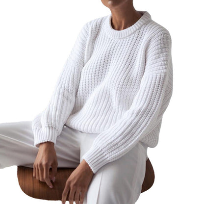 Damen Grobstrickpullover Weite Ärmel Rundhalsausschnitt Norvielle