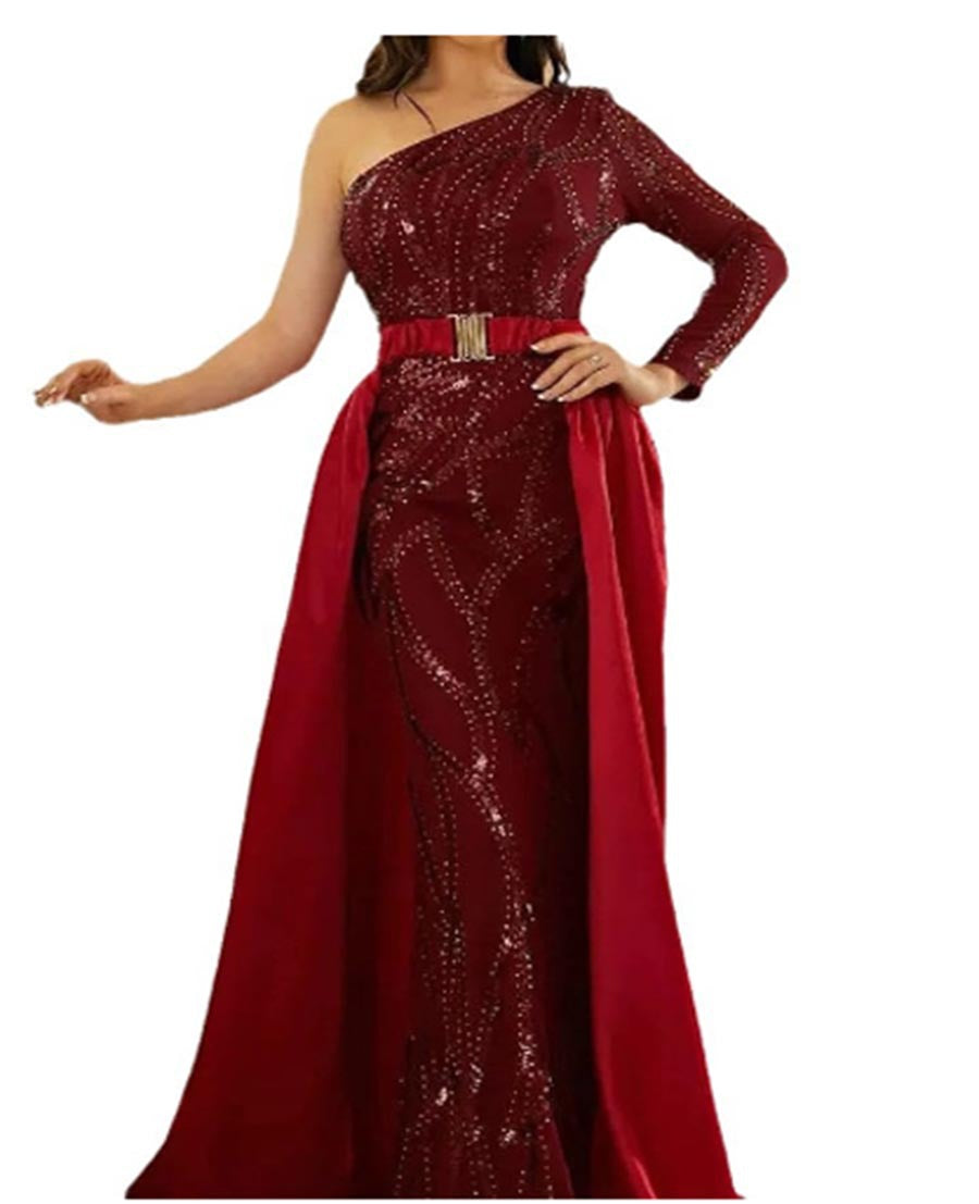Damen Maxikleid Glitzernd Cape Elegant